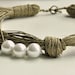 Pearl the younger sister Natural Linen Necklace with three pearls