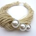 Pearl the younger sister Natural Linen Necklace with three pearls