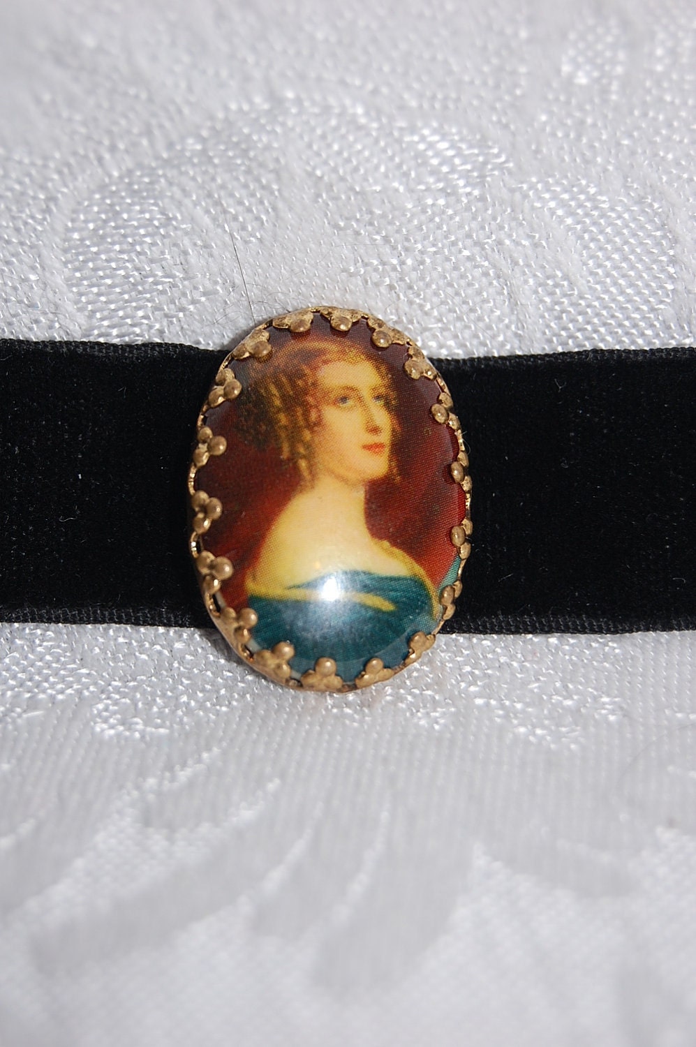 Black Velvet Choker Cameo Necklace Signed Western Germany for the Vintage Gothic Bride