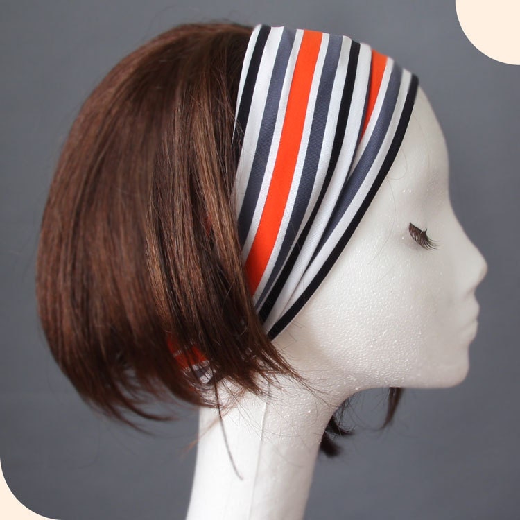 Stretchy headband White, Gray, Orange, black stripes