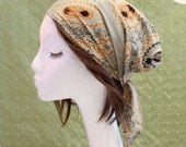 Head cover scarf-Silk Beige/ Slate/ Pumpkin/ Black Plants Floral