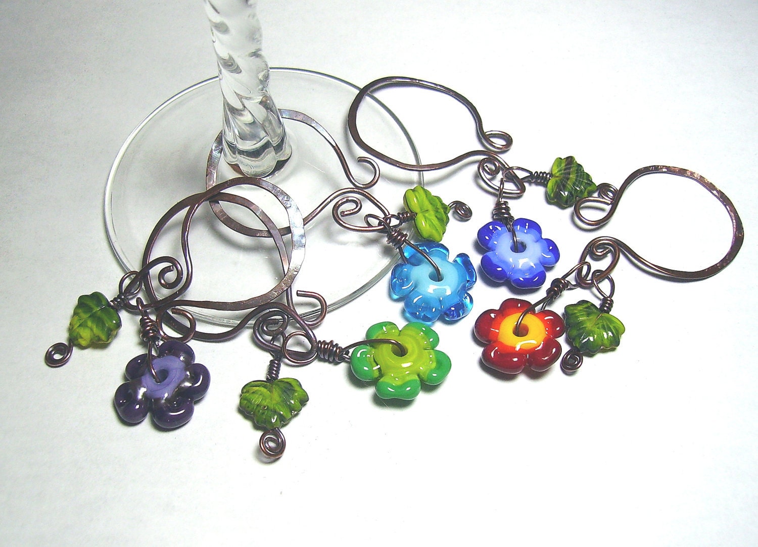 Flower Lampwork Wine Charms