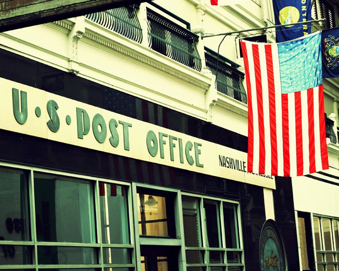 Nashville art print post architectural photograph old US Post office building 8x10 cyan green black cream blue urban industrial wall decor