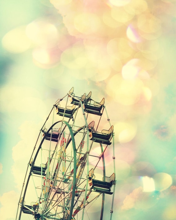 nursery art ferris wheel photograph carnival photography baby girl wall art pastel pink aqua yellow mint green kids room decor shabby chic