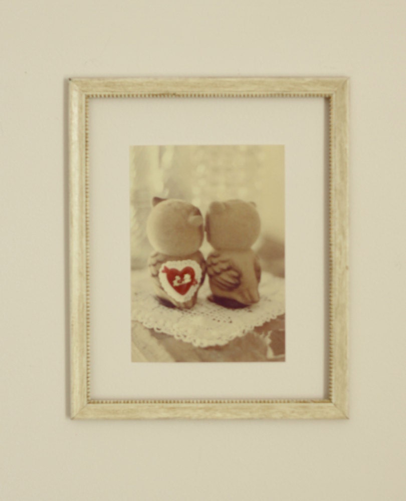 Valentine owl photography gift for him owl art heart love cute owl Valentine gift for her be mine 5x7 photograph red cream beige brown