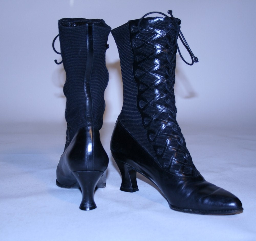 Black Lace Up Leather Ankle Boots