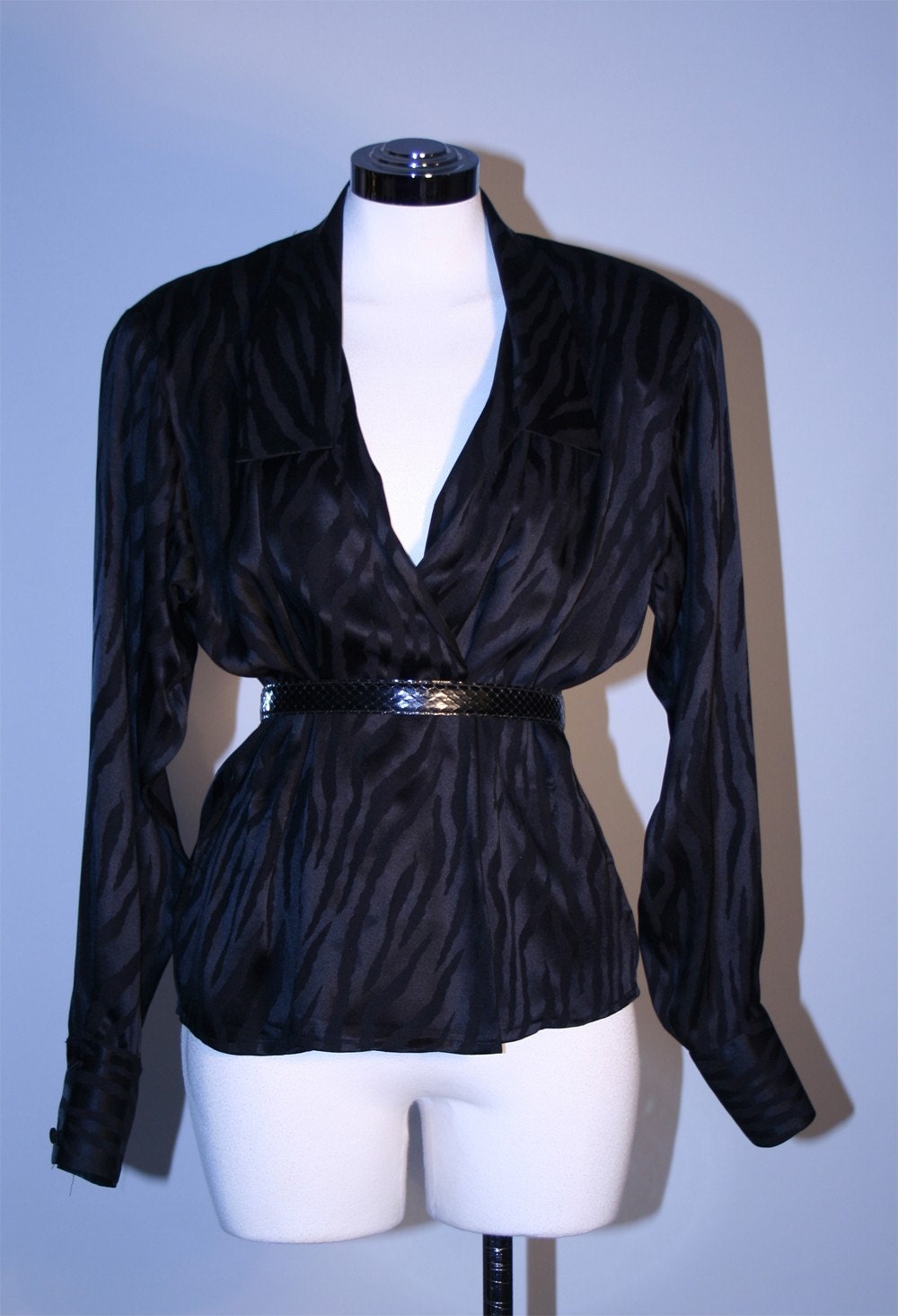 Vintage 1980's Deep V Sexy Silk Animal Print Blouse