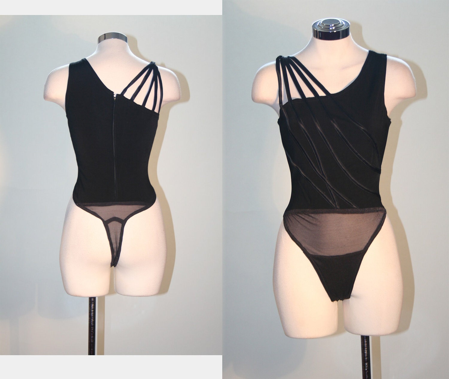 Black Body Con Tadashi Strappy Mesh Bodysuit