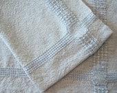 Kitchen Hand Towel, Handwoven Lt Denim Sky Blue & Ivory Cotton, Lacy Weave Border, Beach Cottage, Farmhouse Spring, Summer Home Decor