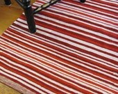 Bright Crimson Stripe Handwoven Cotton Rug, Cottage, Cabin Home Decor, Fire Engine Red, Energy, Passion, Love, Heat, Heart