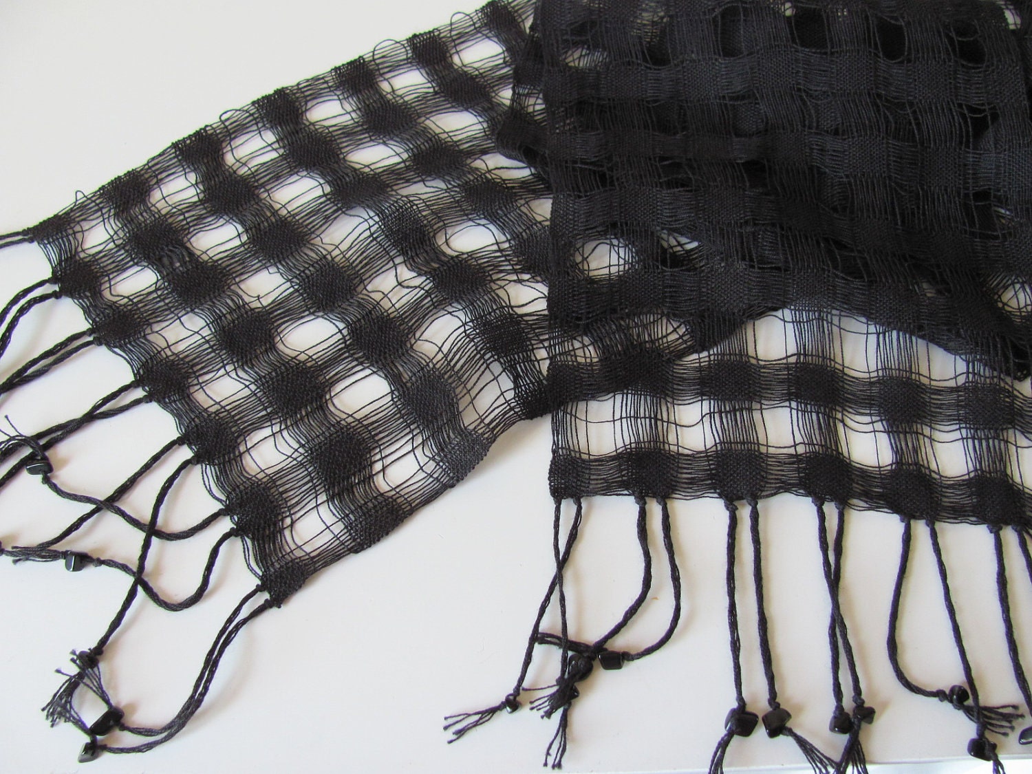 Lightweight Black Scarf, Handwoven Cotton Lattice Cobweb Lace, Winter, Spring, Summer, Fall, Autumn Fashion, Formal Wear, Celebration