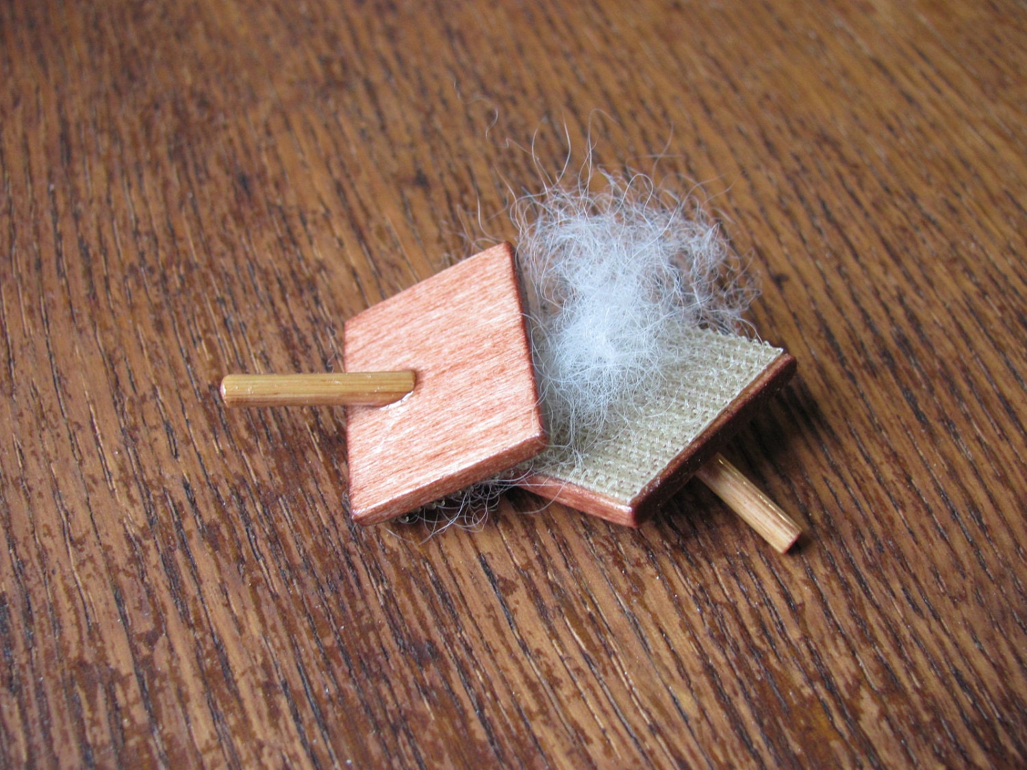 Miniature Hand Cards Set for Wool Combing, for the Fiber Arts Enthusiast, Traditional, Rustic, Historical Mini Dollhouse Textile Studio