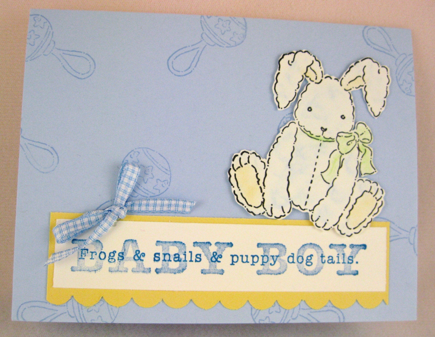 Welcome Baby Boy Handmade Card  Blue Bunny