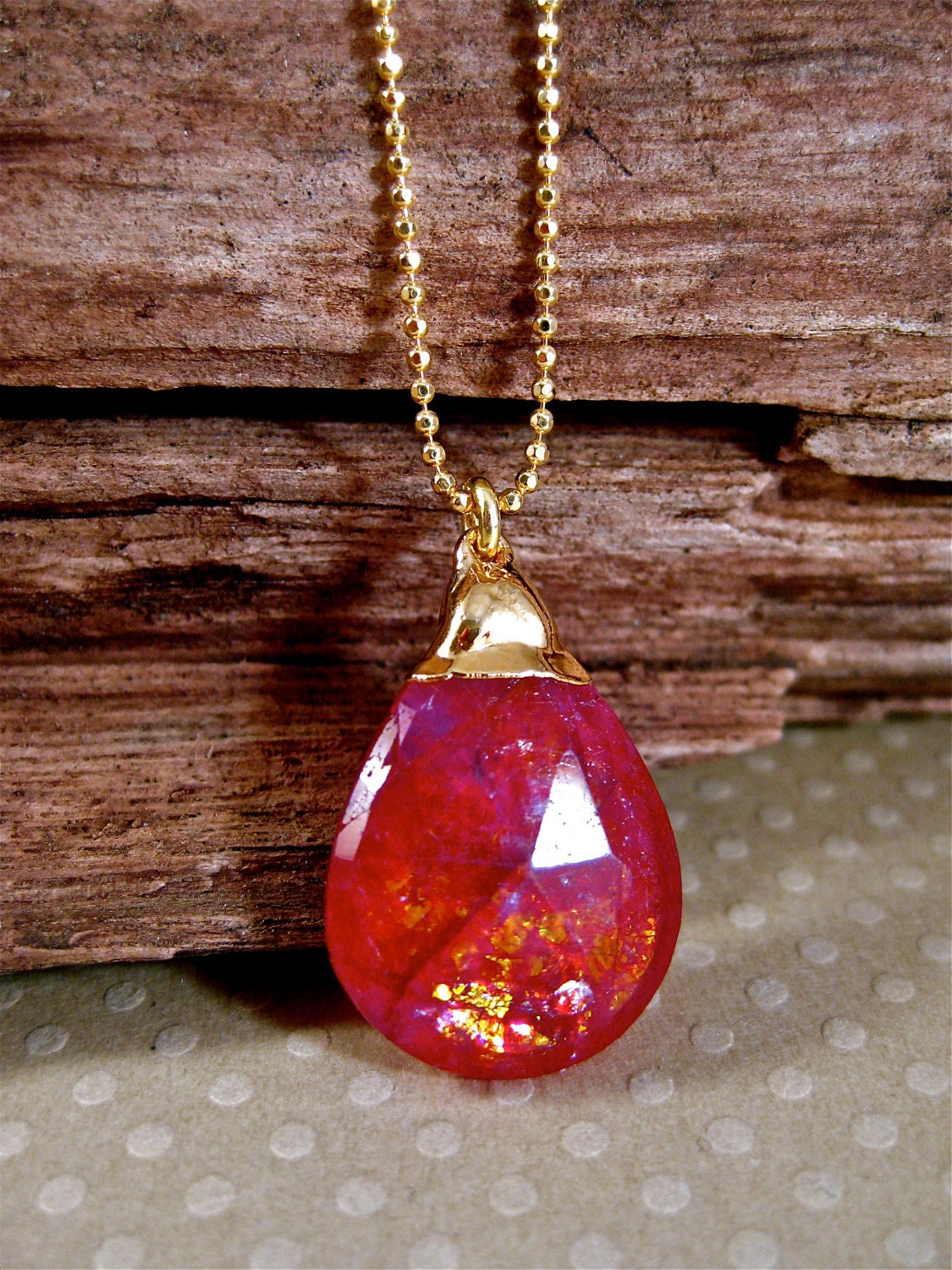 Pink Gemstone Necklace Neon Pink Labradorite Teardrop Gold Amy Fine Design