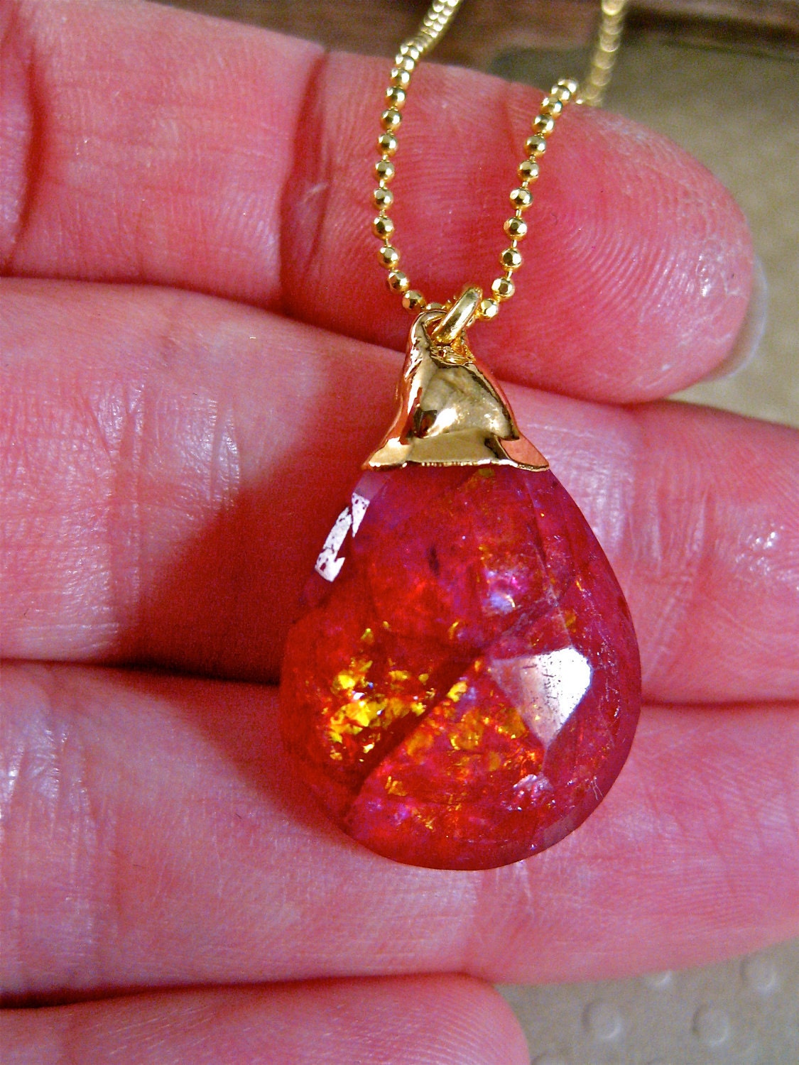 Pink Gemstone Necklace Neon Pink Labradorite Teardrop Gold Amy Fine Design