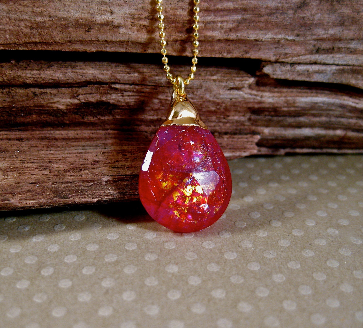 Pink Gemstone Necklace Neon Pink Labradorite Teardrop Gold Amy Fine Design