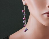 Purple Pearl Earrings, Long Dangle Earrings, Sterling Silver Earrings, Bridal Pearl Jewelry