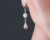 Teardrop Earrings, Freshwater White Pearl Earrings, Sterling Silver Jewelry