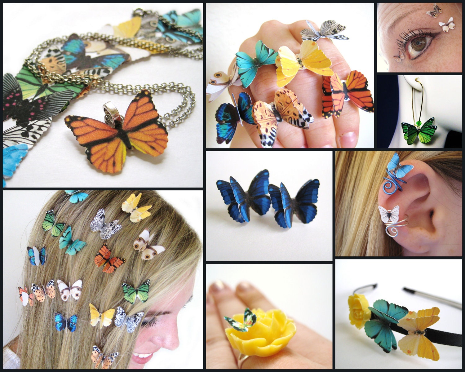 Teal Blue Paper Butterfly Earrings