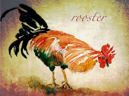 Bird Art - Rooster Watercolor Giclee Print 5x7