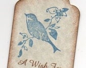 50 Handmade Wedding Wish Tags / Wedding Favor Tags Blue Bird Personalized Vintage Gift Tags Hang Tags Place Cards Escort Cards Shabby Chic - luvs2create2