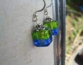 Earrings Venetian Murano glass, Ice cube blue and green glass earrings,silver foil earrings, Venetian glass jewelry by Dolce Beada