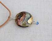 Venetian glass jewelry denim blue gold foil and amethyst pendant gift ready on adjustable leather cord
