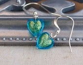 Heart jewelry, Venetian glass bead earrings, aqua earrings, teal earrings, teal heart earrings