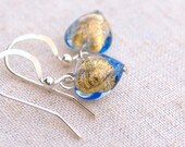 Denim blue heart earrings, Venetian glass bead earrings, Blue heart earrings, glass heart earrings, Dolce Beada