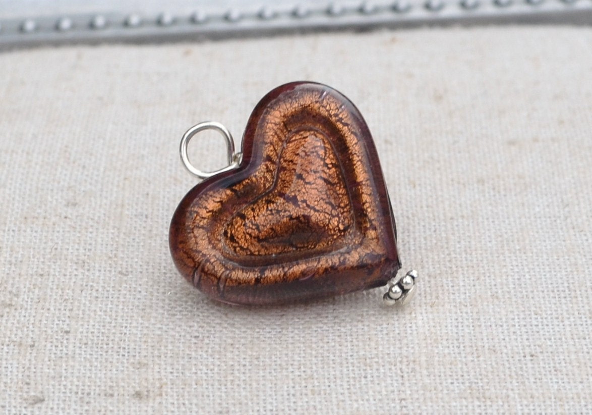 Venetian heart, double heart pendant, purple heart,brown heart, teen heart, Venetian glass jewelry by Dolce Beada