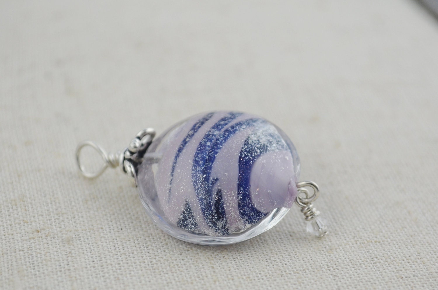Murano glass pendant necklace, Dolce Beada Venetian glass jewelry,silver foil, Lavender necklace, purple necklace, purple glass