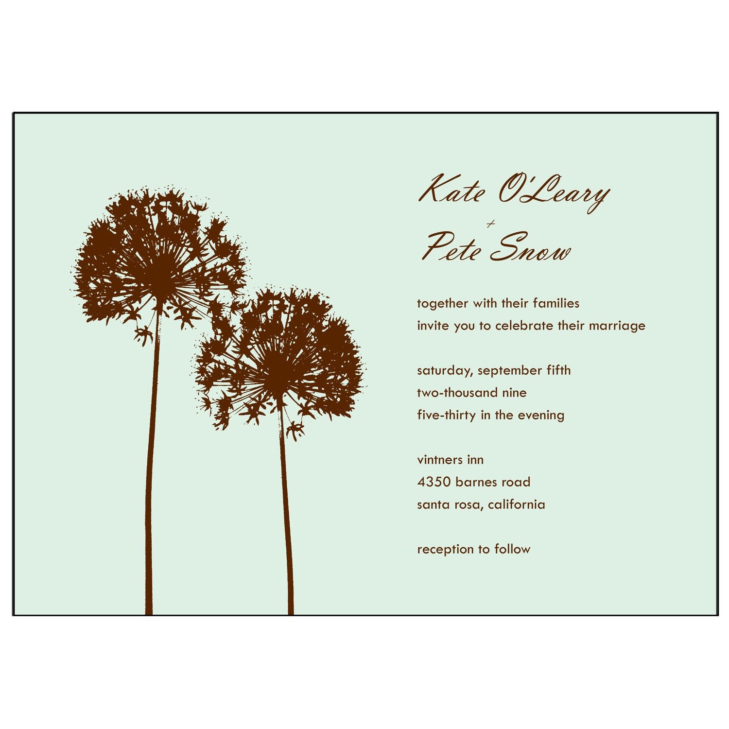 Allium Pair Wedding Invitation - Quantity 25 with Matching Envelopes