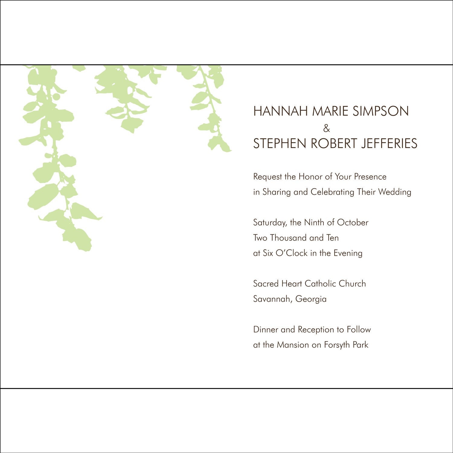 Branches Wedding Invitation - Quantity 25 with Matching Envelopes