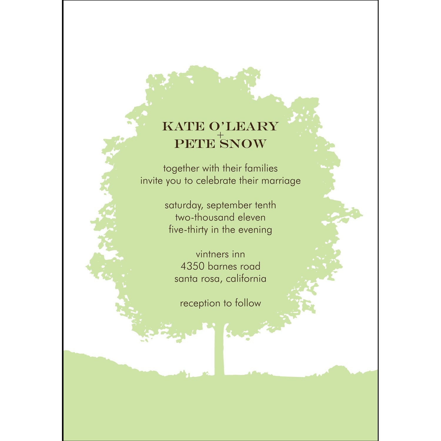 Tree Wedding Invitation - Quantity 25 with Matching Envelopes