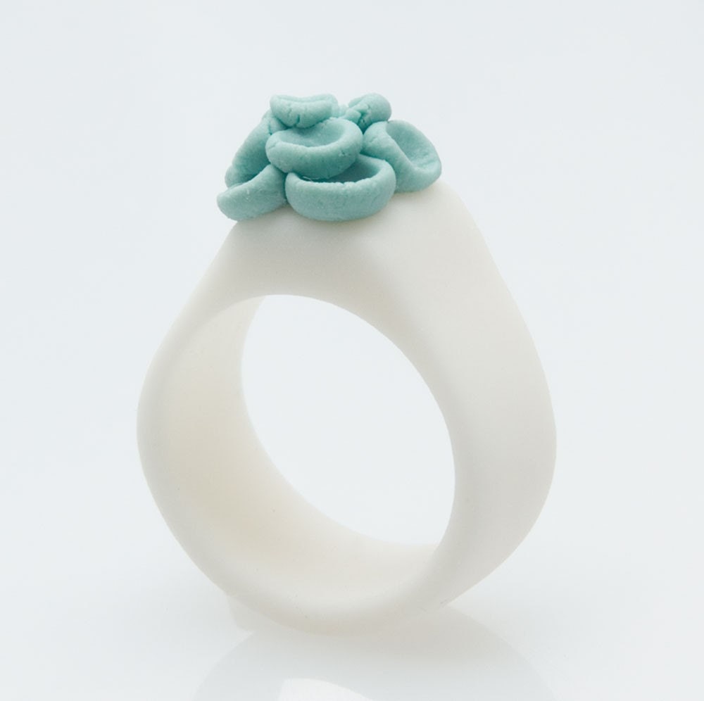 San Juan Turquoise  and White Porcelain Ring - Ceramic Rings Jewelry