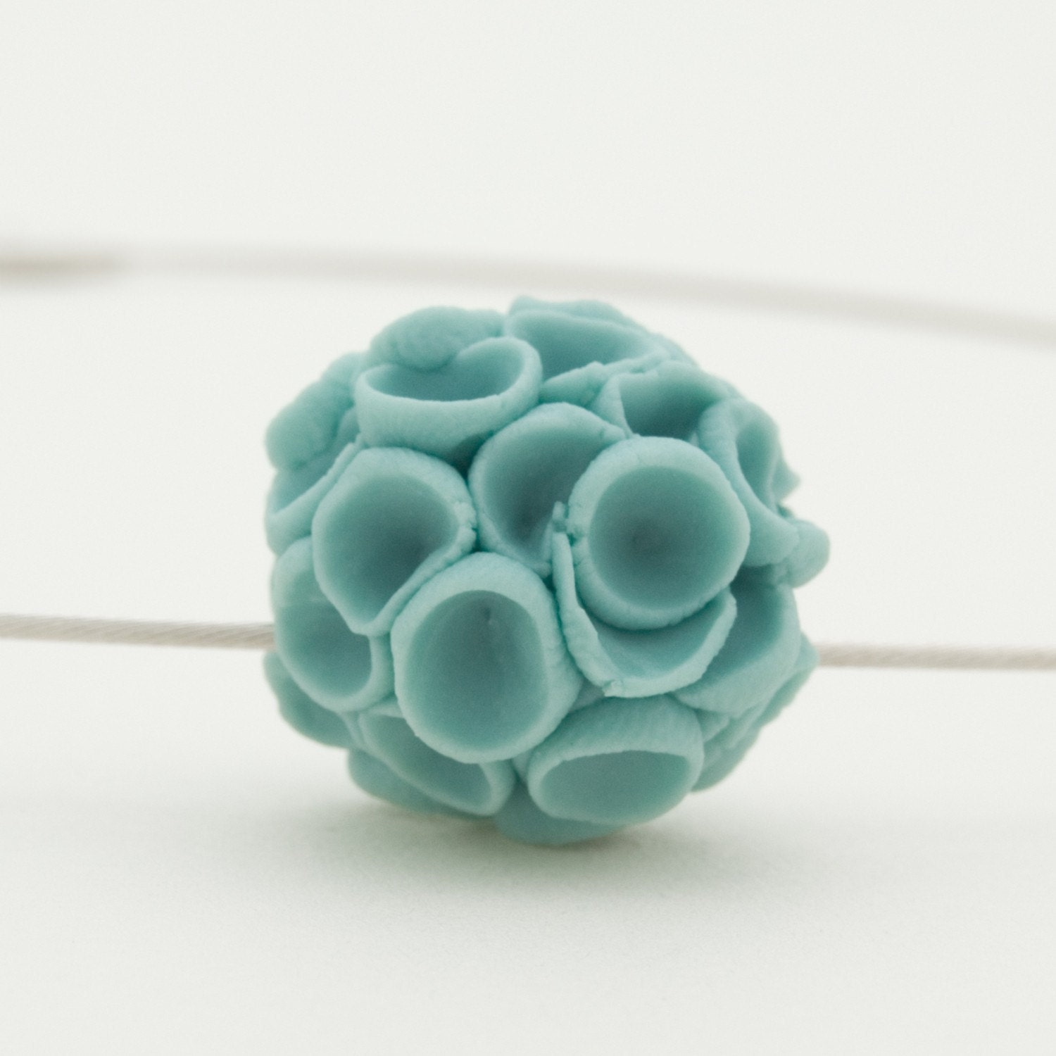 Silver and Ceramic Necklace ,Khao-Lak  Porcelain Flowers, Turquoise Color- Free Gift Wrapping