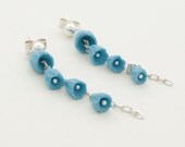 Earrings Dangle , Feel Porcelain Dangle Earrings Sterling Silver, Blue- Free Gift Wrapping