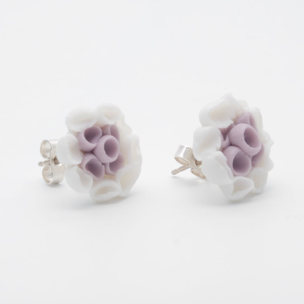 Aragonesa Purple and White Porcelain  Flower Post Earrings