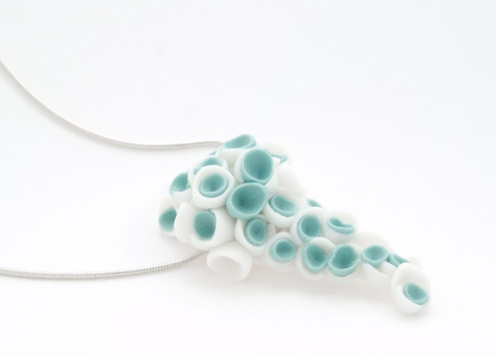Lanikai Porcelain Pendant With White and Turquoise Flower Decoration.- Free Gift Wrapping