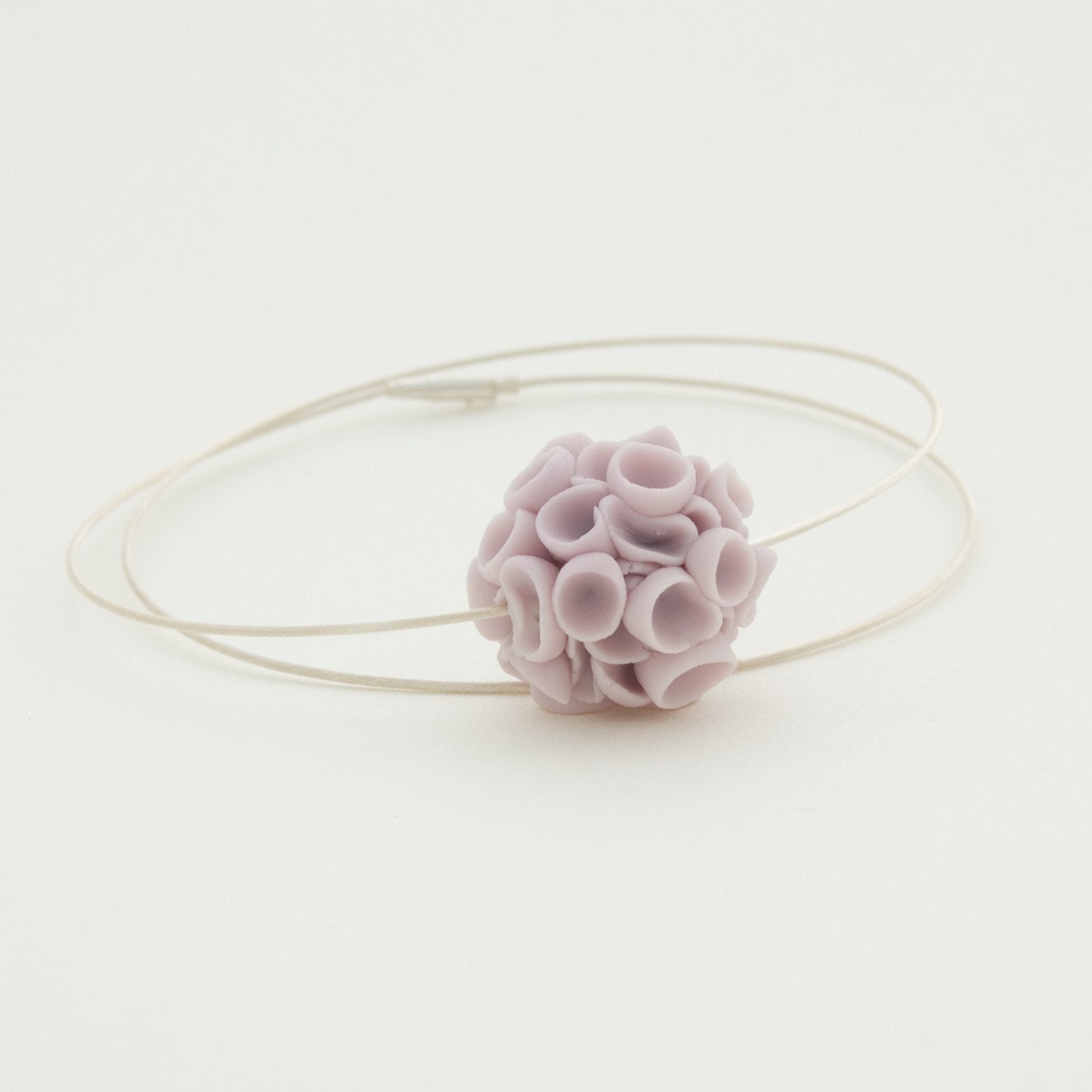 Khao-Lak Sterling Silver Necklace With Porcelain Purple Flowers - Handmade Ceramic Jewelry