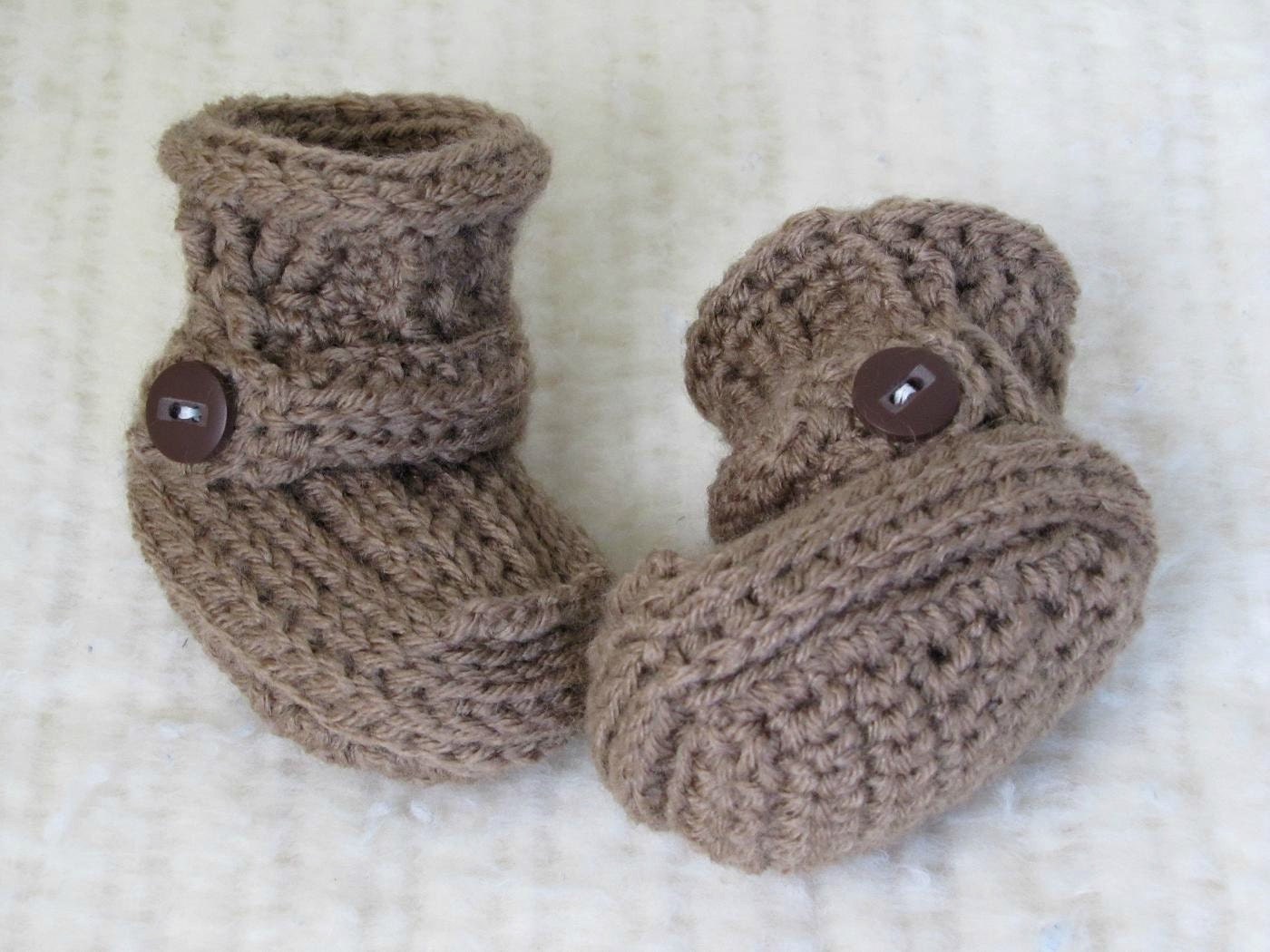 Crochet Baby Booties - 0 to 3 Months - Brown