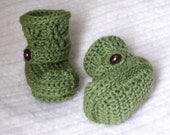 Crochet Baby Booties - 0 to 3 Months - Sage Green
