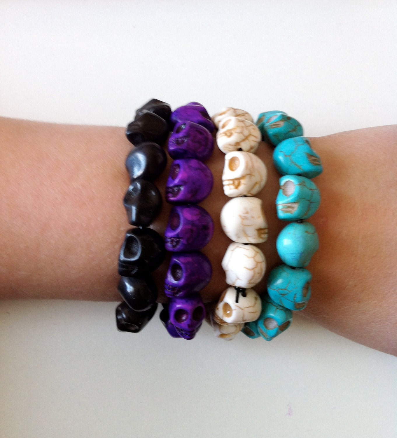 Goth Howlite Skull Bracelets- 3 pack