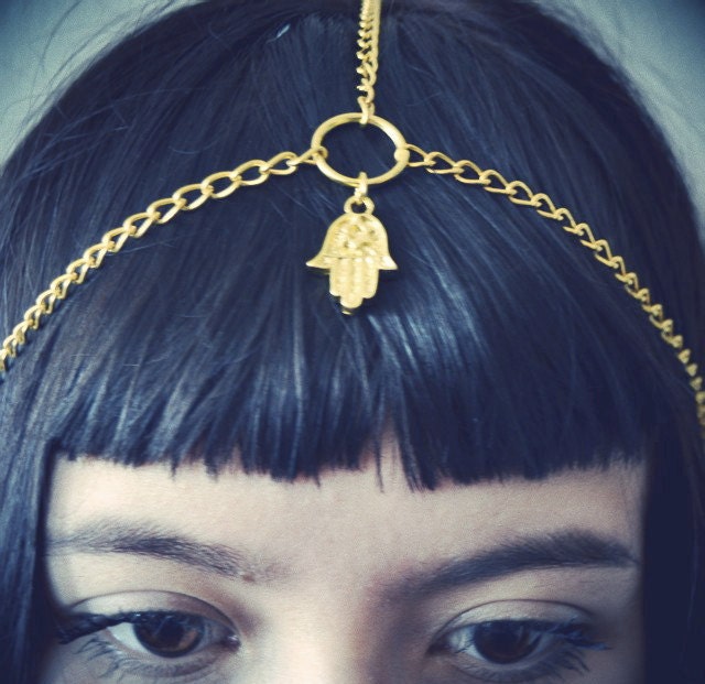Gold Hamsa Head Chain Piece