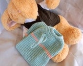 Crochet Plastic Bag Holder Aqua with Shell Pink Stripes
