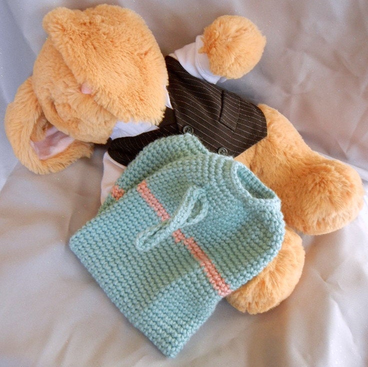 Crochet Plastic Bag Holder Aqua with Shell Pink Stripes