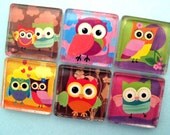 Owls Glass Magnet Set - Inch Square - Handmade Magnets