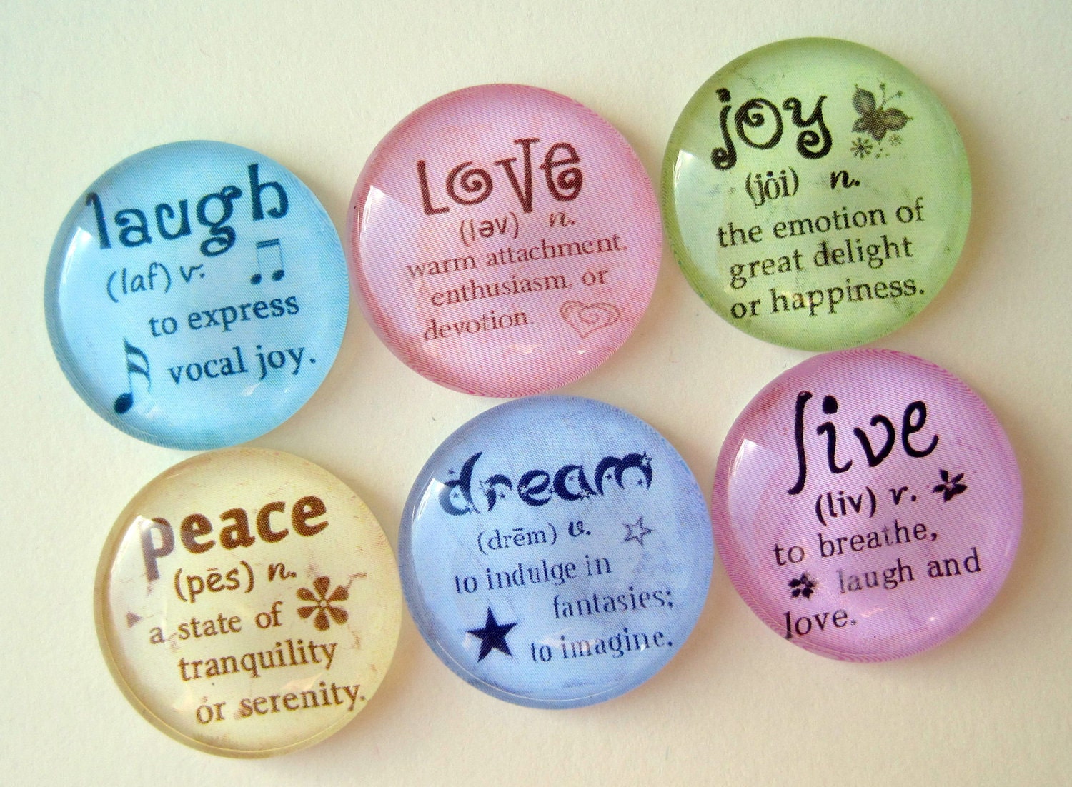 Definitions Magnets - Inspirational - Inch Circle Glass - Set of Six
