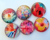 Glass Magnets - Vibrant Flowers - Set of Six One Inch Magnets