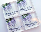 Wisteria Wedding Favor Magnets - One Inch Square Glass Magnets - Personalized - 50 Favors